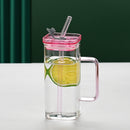 1 Pcs Pink Glass Straw Cup, 6 Colors Square Glass Cup With Straw