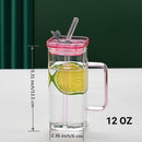 1 Pcs Pink Glass Straw Cup, 6 Colors Square Glass Cup With Straw