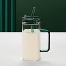 1 Pcs Pink Glass Straw Cup, 6 Colors Square Glass Cup With Straw